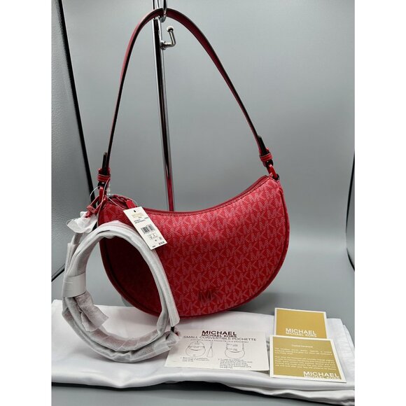 Michael Kors Small Kayla Crimson Signature Convertible Pouchette 32T5T8QU1B NWT - Picture 6 of 14
